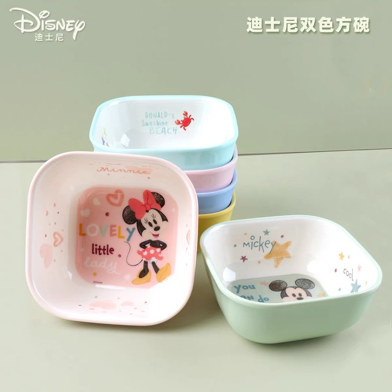 MANGKOK KOTAK SQUARE BOWL ANAK MELAMINE DISNEY / Snow White Ariel Mickey Minnie Donald