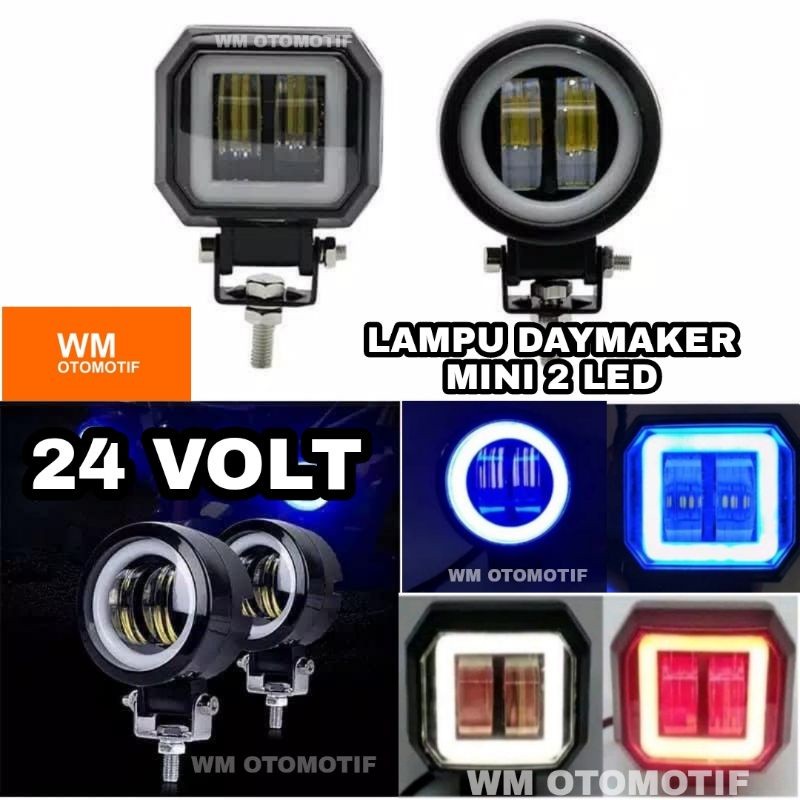 Lampu Sorot LED 24 Volt Daymaker Mini CWL 2 Truk Bus Canter Fuso Tronton Ring Angel Motor Mobil
