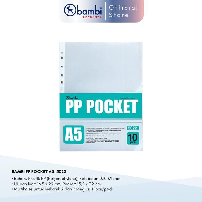

BAMBI DOCUMENT POCKET A5 ISI 10 LEMBAR KETEBALAN 0.10 MIC TIPE TRANSPARANT SLEEVE ORIGINAL