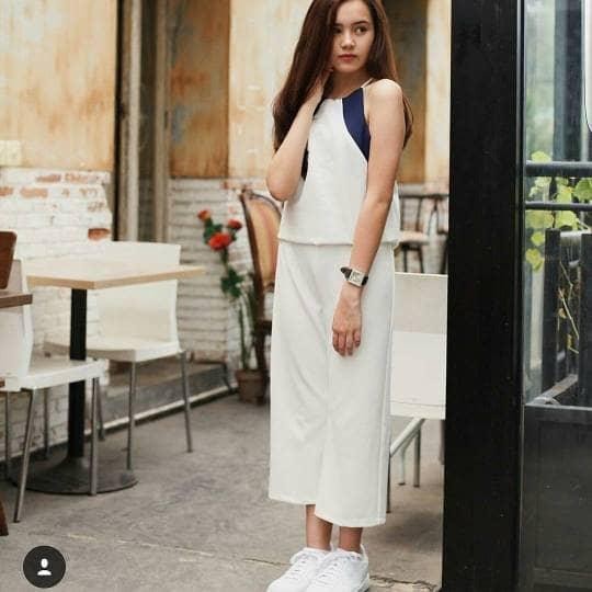 Celana Kulot 7Per8 Midi Putih Karet Wanita Cewe Wedges