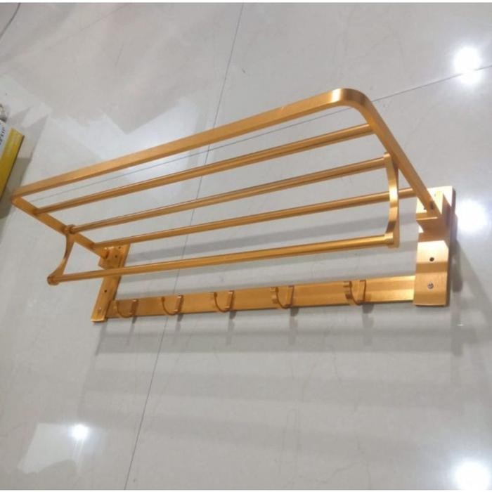 Gantungan handuk 5 baris gold / rak handuk gold stainless carbon steel tanpa