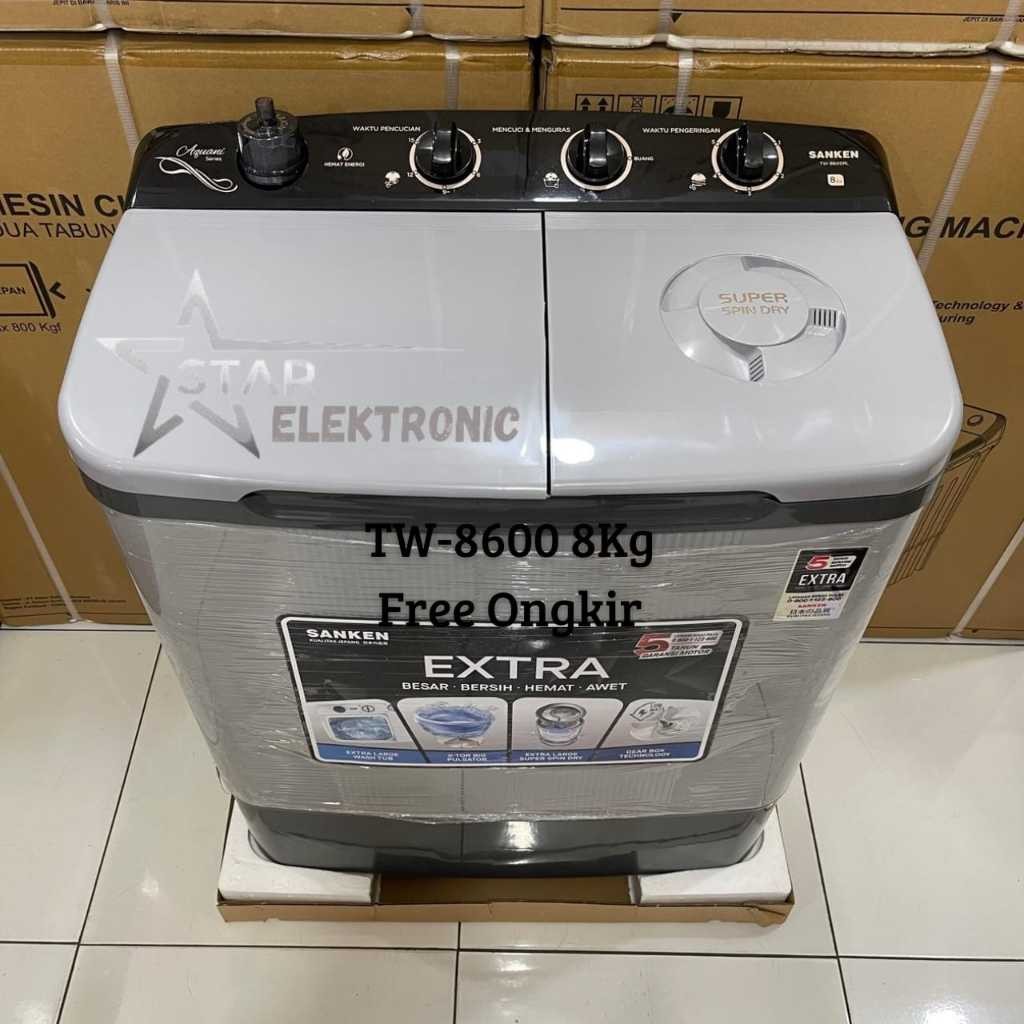 Mesin Cuci Sanken 2 Tabung TW-8600 Low Watt 8kg