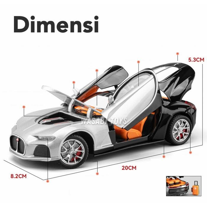 Diecast 1:24 Mobil Bugatti Atlantic (Fitur Lampu, Klakson, Ban Belok, Suspensi, Aksesoris Koper)