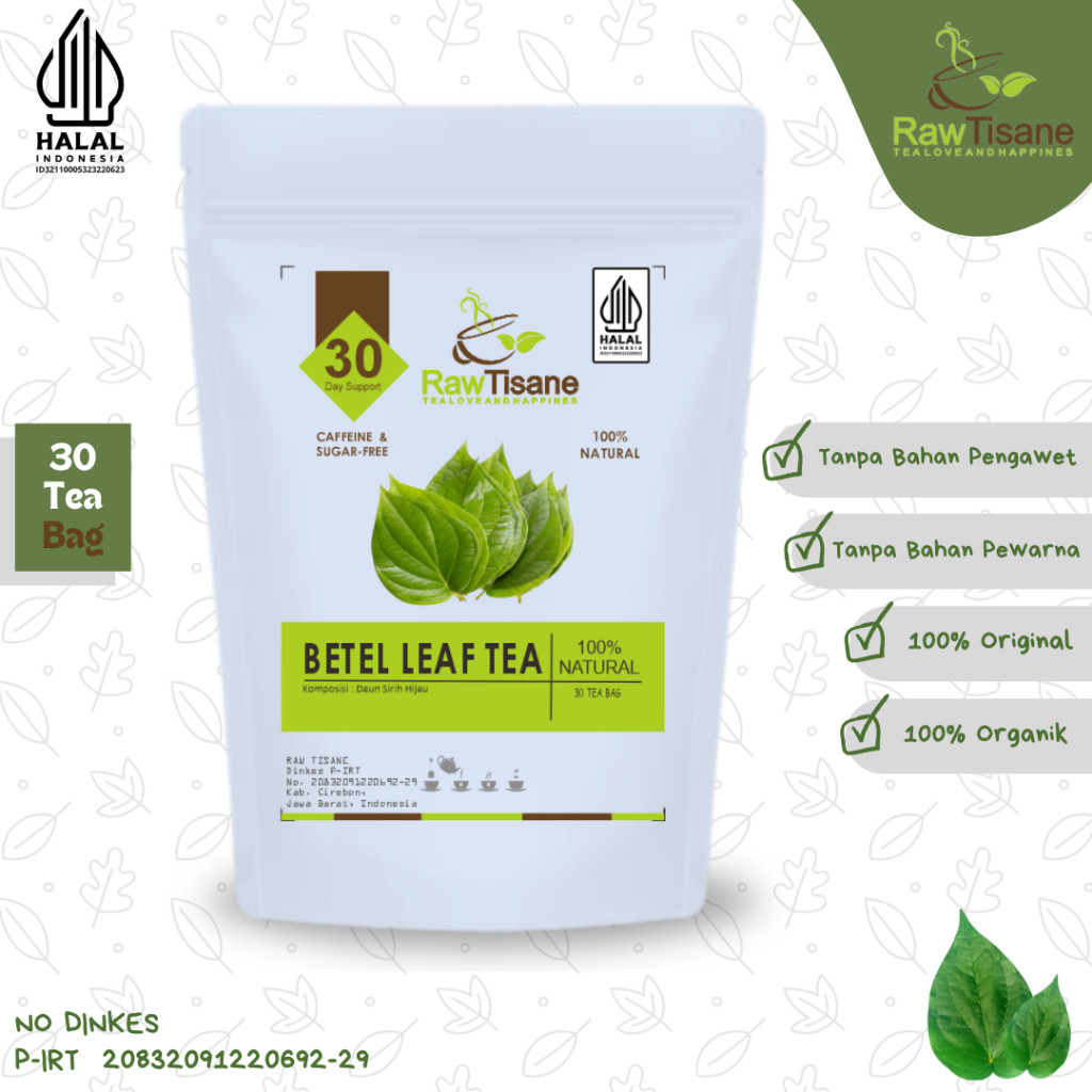 

RAW TISANE Betel Leaf Tea : Teh Daun Sirih Hijau / Teh Celup Daun Sirih Hijau Isi 30 Tea Bag