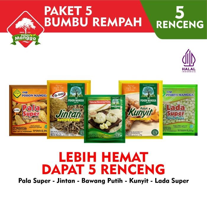 

PROMO 5 VARIAN MIX BUMBU REMPAH PALA,JINTAN,BAWANG PUTIH,KUNYIT,LADA5005RENCENG New