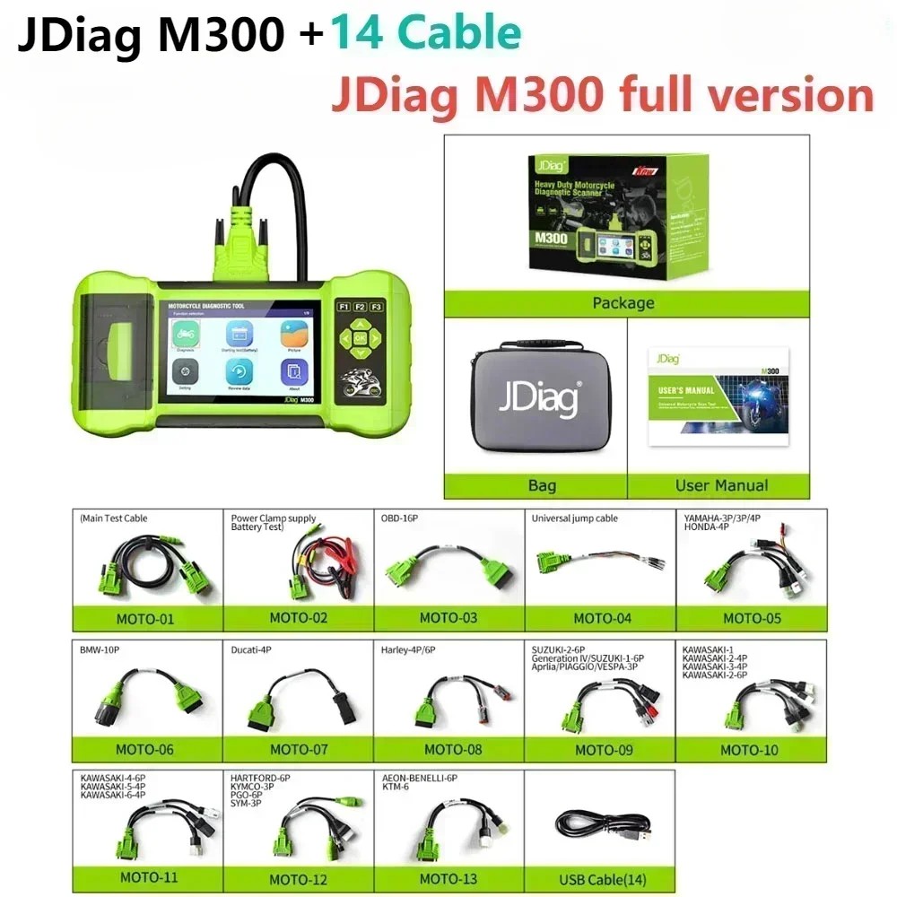 JDiag M300 Full Motorcycle Diagnostic Tools OBD2 Scanner Motorcycle Diagnose Tools ABS Engine For BM