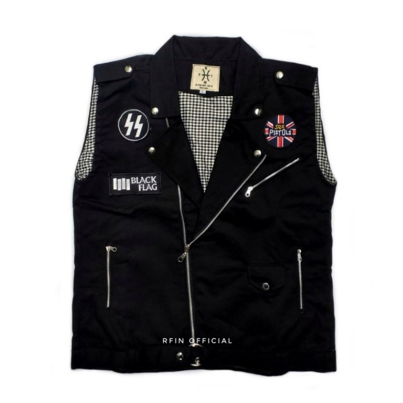 Vall VEST ROCK N ROLL / DOUBLE KERAH / BLACK VEST PUNK