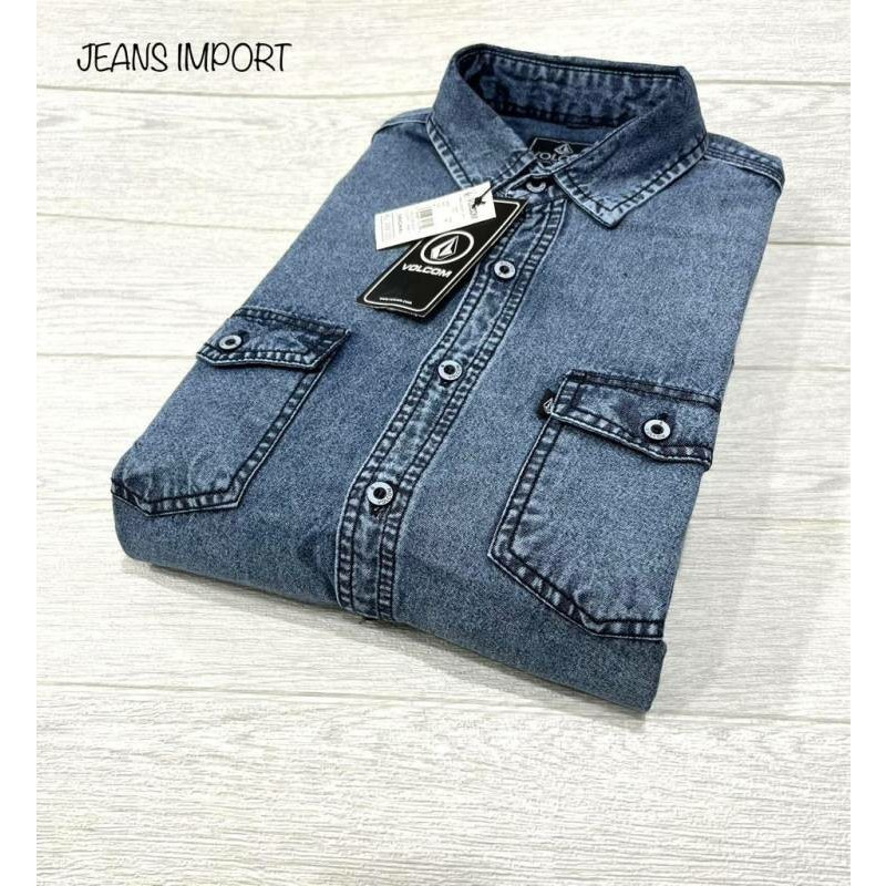 Vall kemeja jeans lengan pendek pria import original kemeja jeans biowhas pria distro terbaru 2024