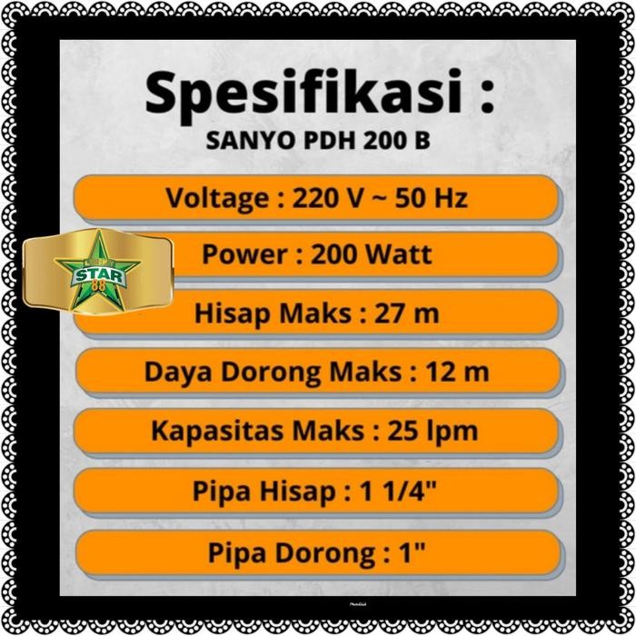 Mantab Mesin Pompa Air Sanyo Pdh 200 B Jet Pump 200 Watt Sumur Dalam 30 Meter