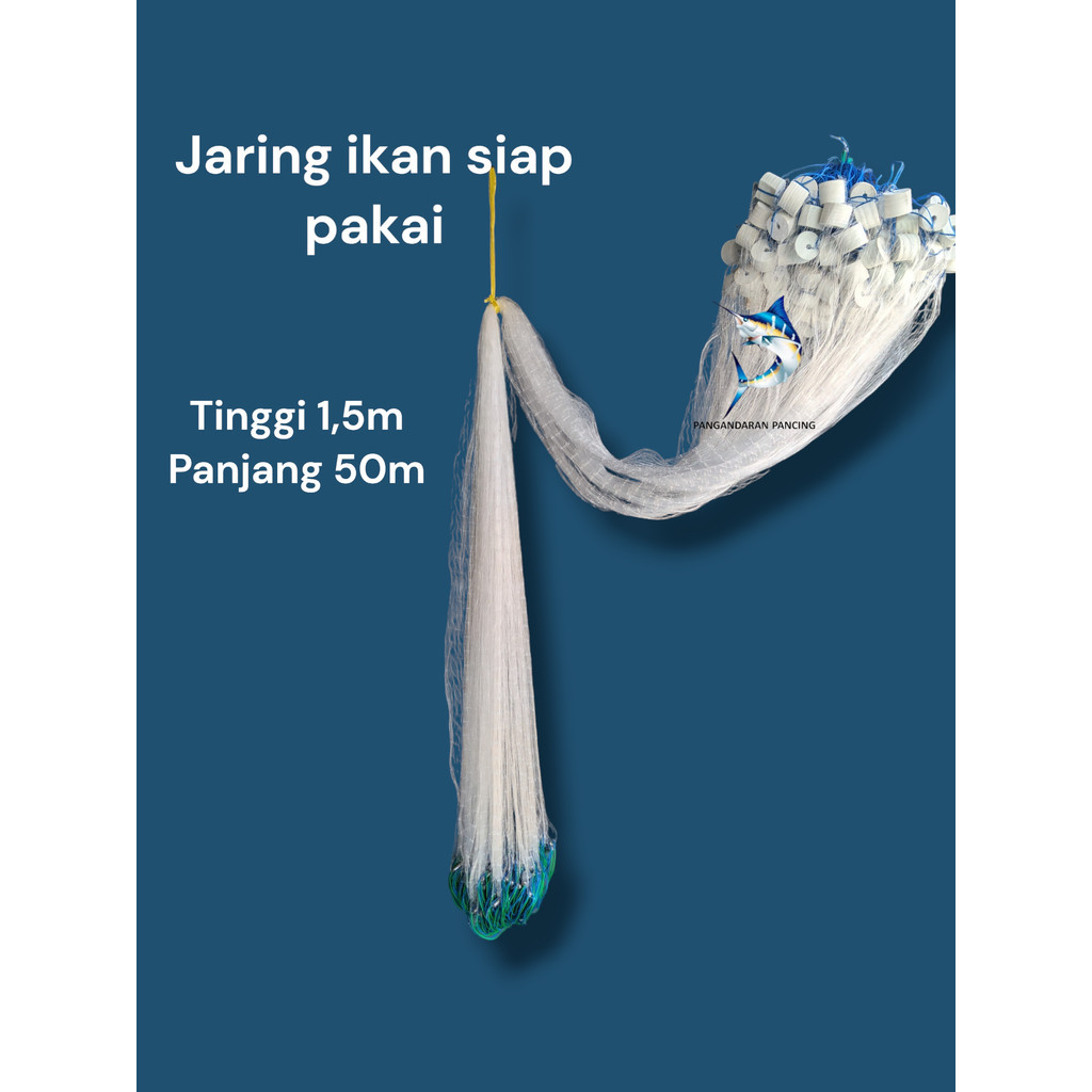TREA jaring ikan siap pakai tinggi 1,5m panjang 50m pemberat timah jaring ikan murah jaring pukat