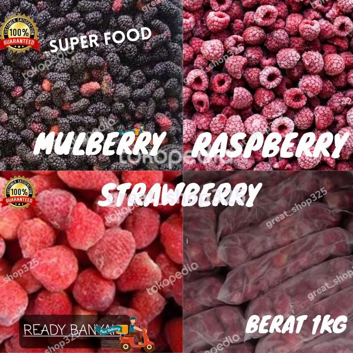 

Antioksidan Raspberry Mulberry Strawberry Frozen Beku Superfood, 1Kg New
