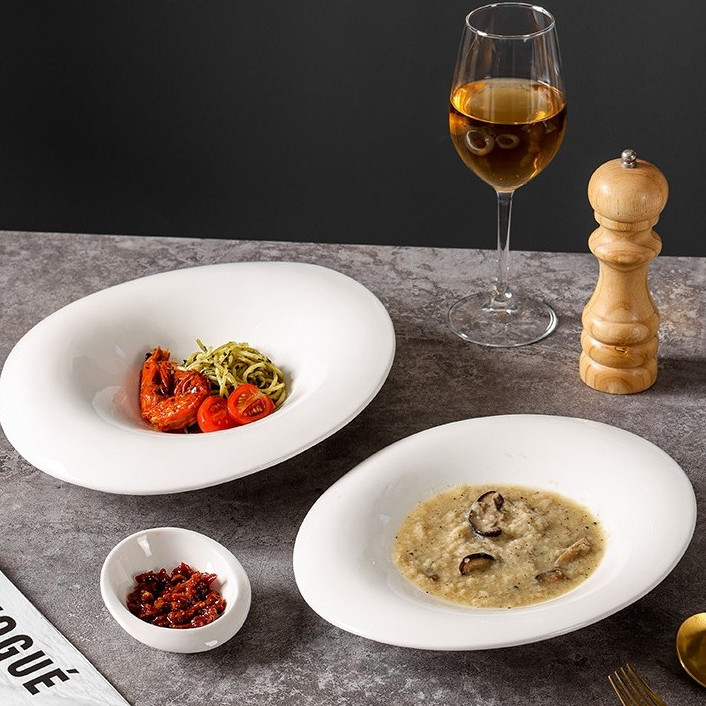 Yuka Serving Bowl / Mangkok Saji Makan Lauk Salad Ikan Oval Putih Omakase Restoran Cafe Mewah