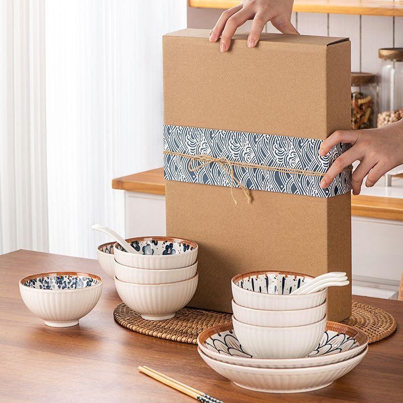 Set Mangkok Japanese Cowhide Style / Japanese Bowl Piring Hamper