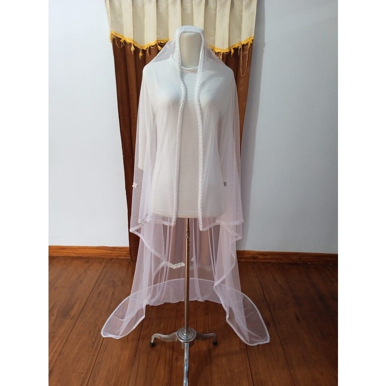 [panjang 2m putih bersih] Kerudung Pengantin Mutiara / Slayer Pengantin / Veil Weding / Slayer