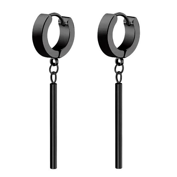 Anting Panjang Silver Hitam Pria Wanita Earrings Titanium Tindik 2 pcs