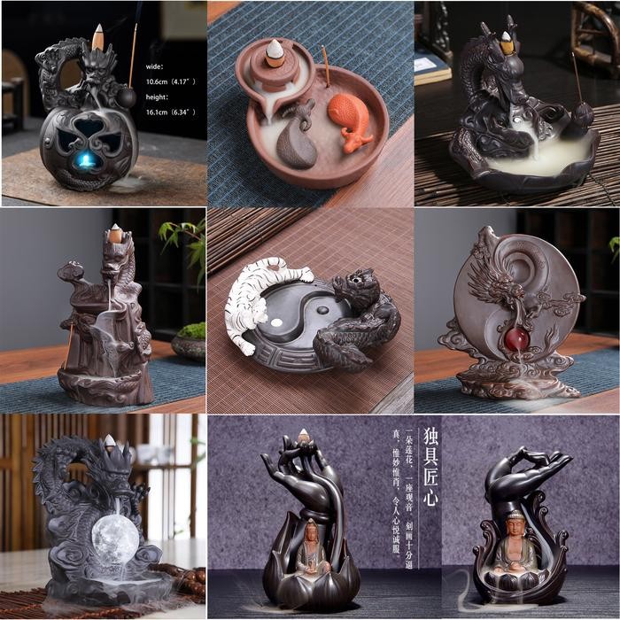 Best Seller Tempat Hio Dupa Peluru Air Terjun Naga Kerucut Asap Turun Back Flow Tempat Dupa Air