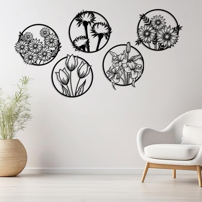 Hiasan Dinding Bulat Flowers Hiasan Dinding Kayu Aesthetic Minimalis