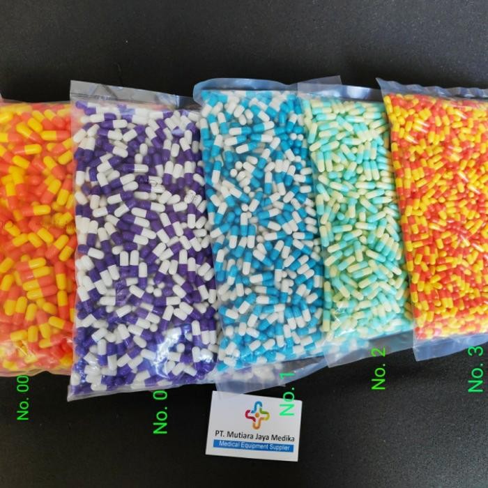 Cangkang Kapsul Kosong Ukuran: 3 - 2 - 1 - 0 - 00, isi 1000pcs/pack
