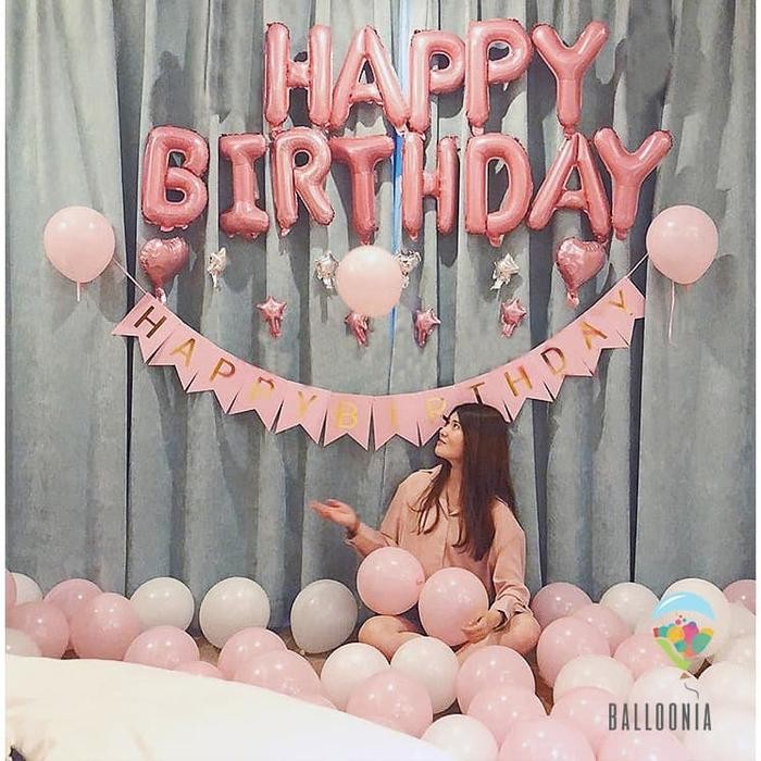 

Set Foil Banner Happy Birthday Simple Pink / Paket Balon Ulang Tahun