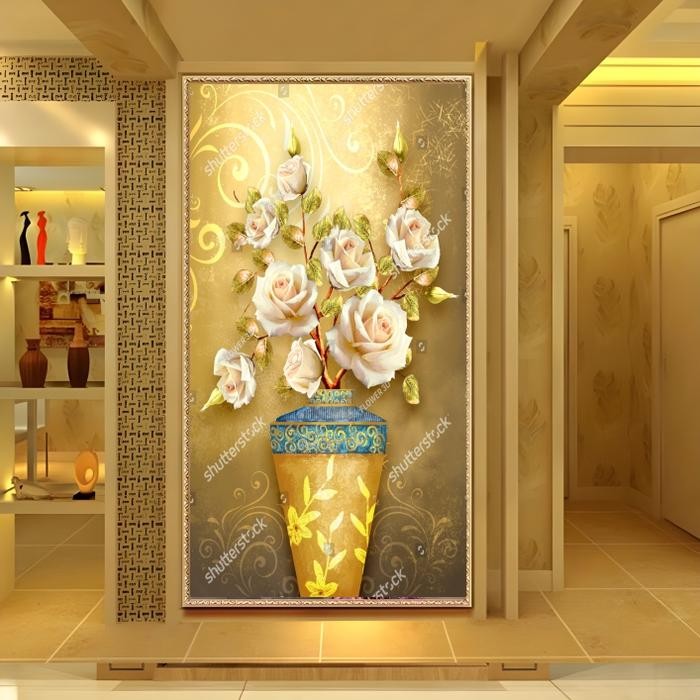 SALE TERBARU STIKER DINDING BUNGA DALAM POT 3D, HIASAN DINDING 3D KEKINIAN MOTIF BUNGA, STIKER