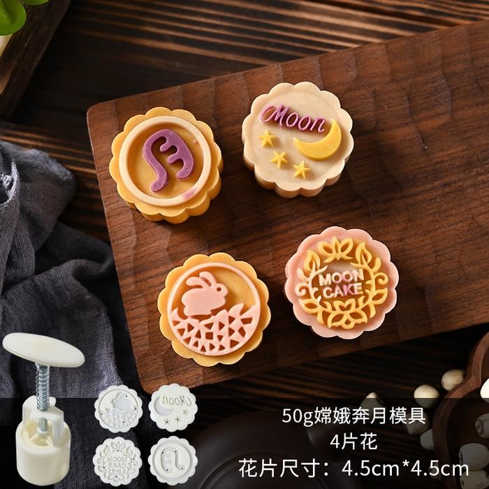 CETAKAN MOONCAKE 50gr MOTIF / CETAKAN MOLD KELINCI BUNGA LUCU