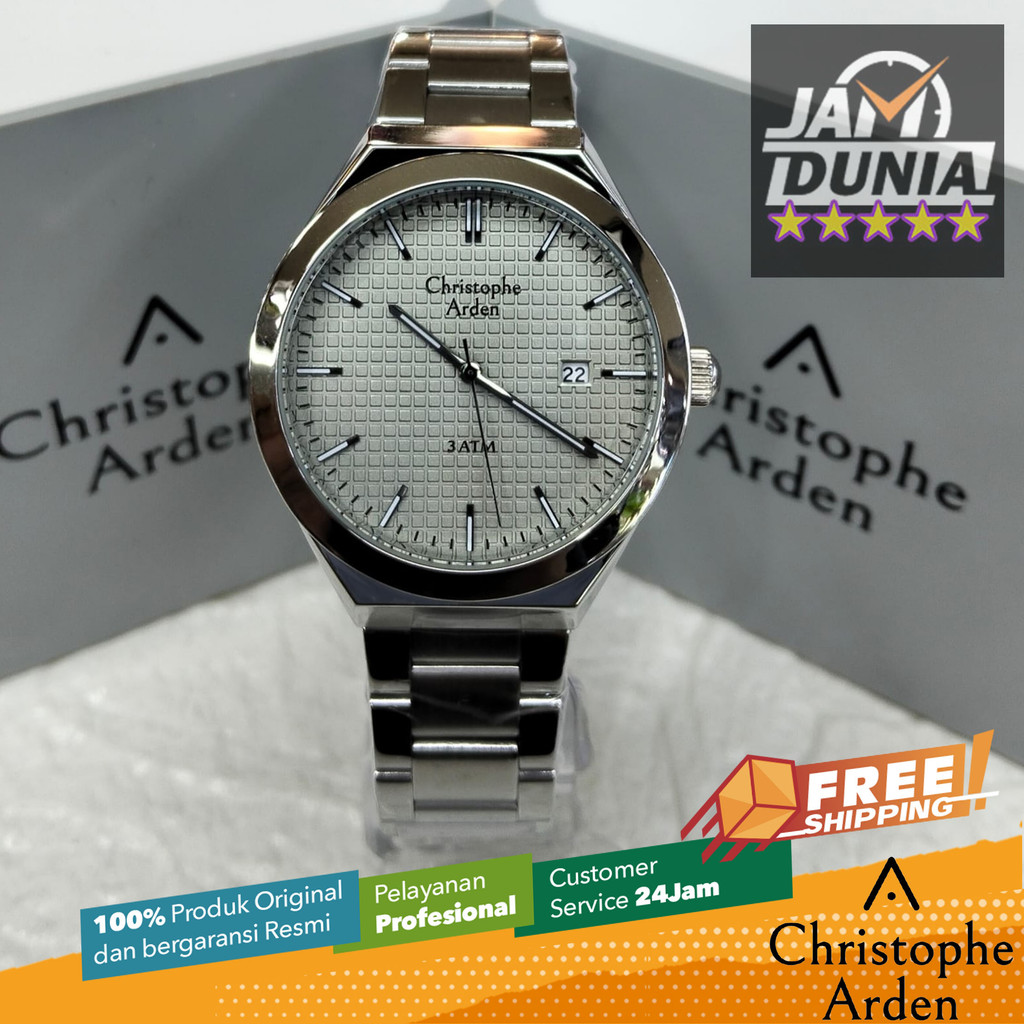JAM TANGAN CHRISTOPHE ARDEN PRIA ORIGINAL SILVER GREY STAINLESS STEEL STRAP CAF2002 CA F2002 JAM ANA