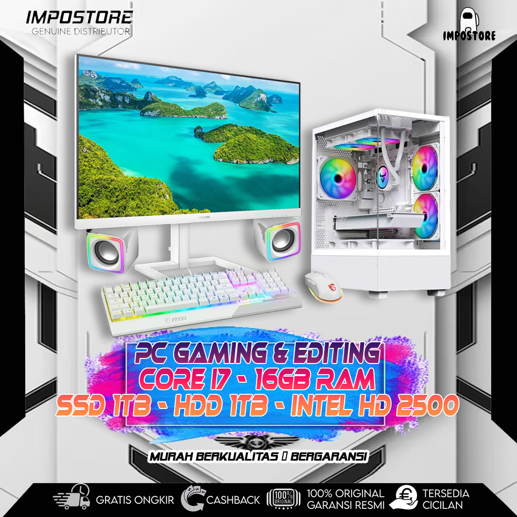 PC GAMING FULL WHITE CORE i7 - 16GB RAM - SSD 1TB - HDD 1TB -  GAMING EDITING DESAIN