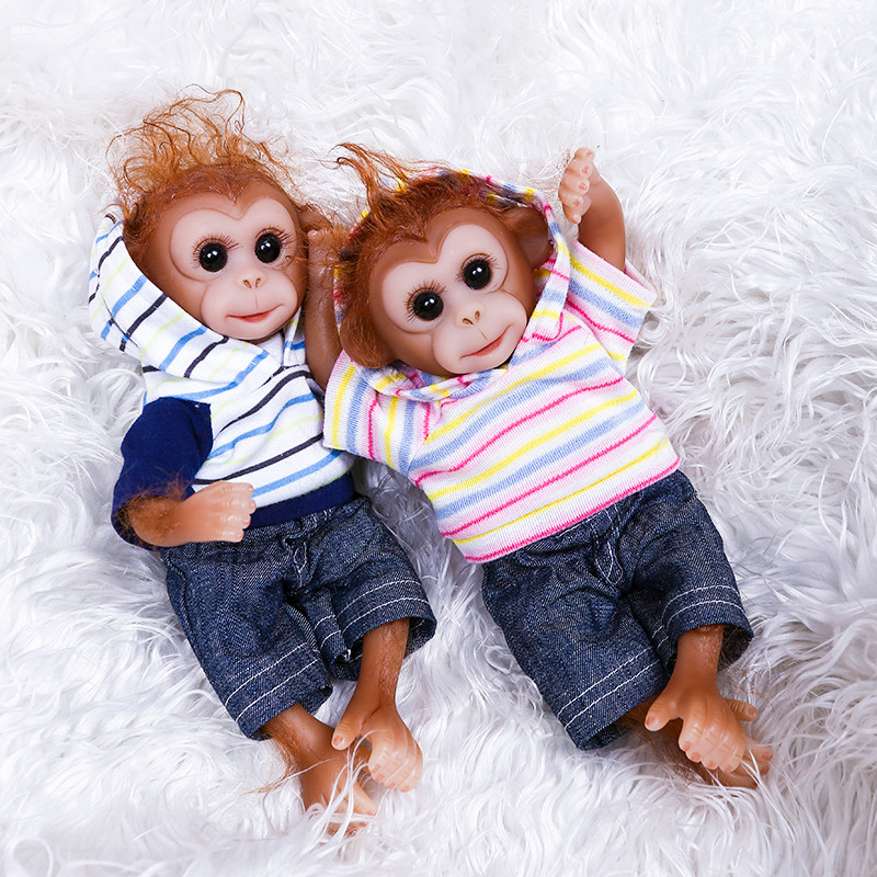 Original Npk 20Cm Mini Monkey Baby Twin Very Soft Flexible Silicone Reborn Doll Collecible Art Doll