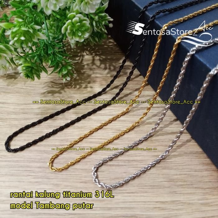 PREMIUM Rantai tali masker titanium 316L ular dan tambang putar gold silver