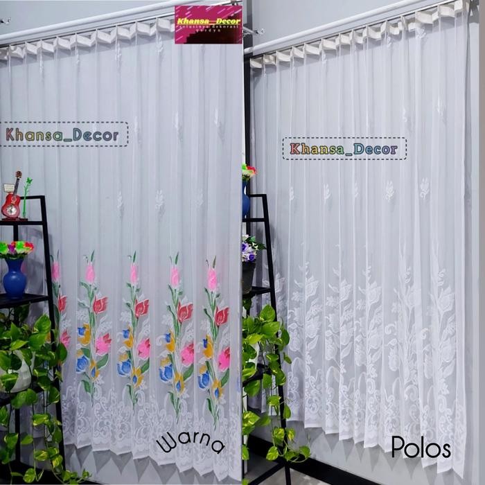 PREMIUM Gorden vitrase polos warna motif bunga tulip puring lapisan gorden Jendela
