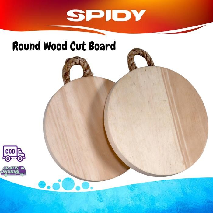 PREMIUM SPIDY Talenan Bulat Dapur Kayu Pinus Gantungan Tali Tambang