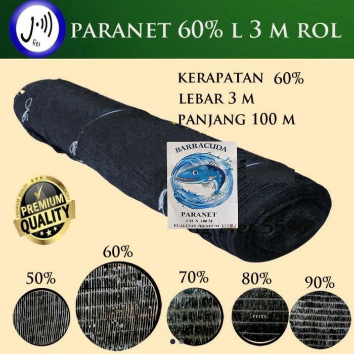PREMIUM Paranet 60% lebar 3 M Rol / Shadingnet / Jaring anti sinar matahari