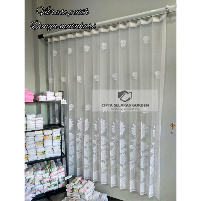 PREMIUM Gorden vitrase putih polos motif bunga matahari vitrace gorden jendela