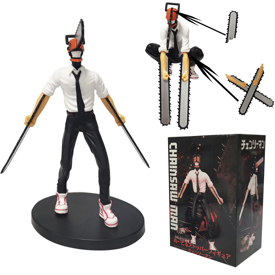 18Cm Anime Chainsaw Man Denji Figure Pvc Chainsaw Helmet Movable Power Makima Model Toy Boy