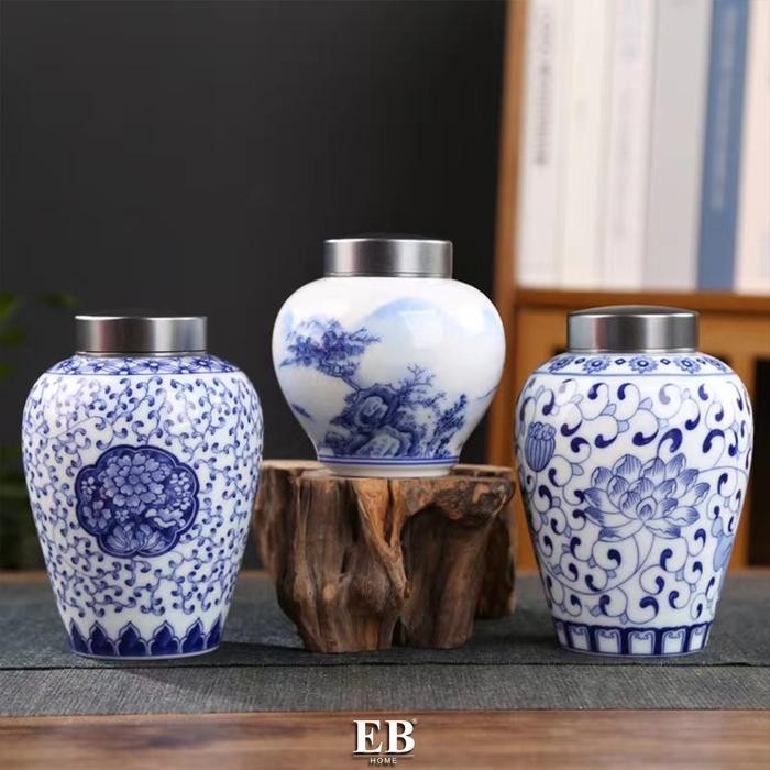 

Tempat Daun Teh Kopi / Chinoiserie Tea Leaves Storage Jar EB Home 1295
