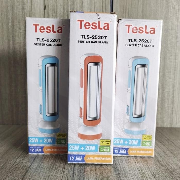 Tesla Senter Baterai Cas Ulang Emergency Led 2 Mode Lampu 25W + 20W Tahan Sampai 12 Jam