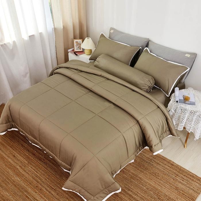 PREMIUM Informa Fiore 160X200 cm Set 5 Pcs Seprai Queen Bambu - Cokelat Sprei Polos Seprai Aesthetic