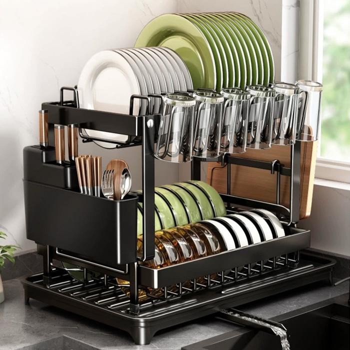 PREMIUM Rak Piring Rak Cuci Piring Penyimpanan Dapur Stainless Steel Dish Rack