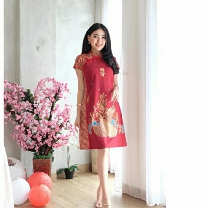 Terbaru Cheongsam Batik Couple Modern Dress + Kemeja Pria Termurah