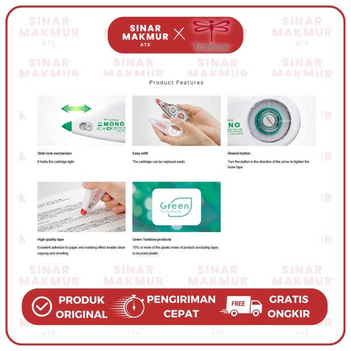 

correction tape/tipex kertas ct-cx 12 meter + refill mono tombow (set) kode 472