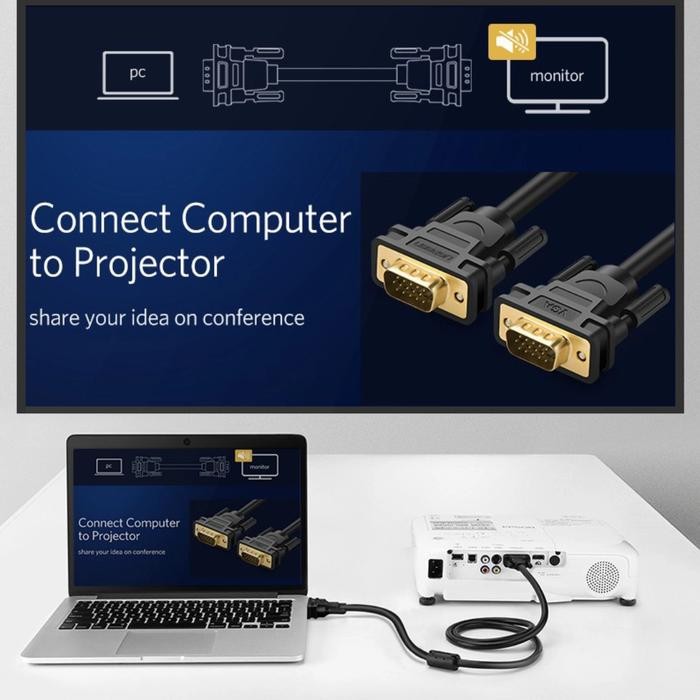 UGREEN VGA TO VGA 1080P - UGREEN KABEL VGA GOLD PLATED FOR MONITOR TV