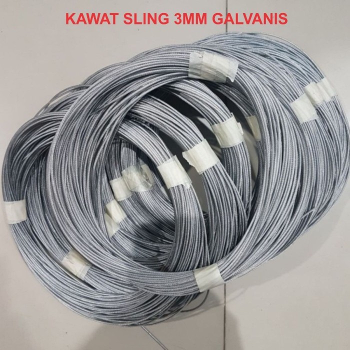 PREMIUM Kawat seling Tali sling Sling Baja Wire rope 3mm galvanis