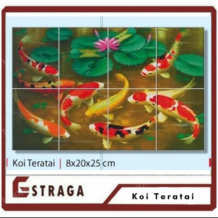 Keramik Panel Gambar Dinding ASTER Koi Teratai 8x20x25 cm
