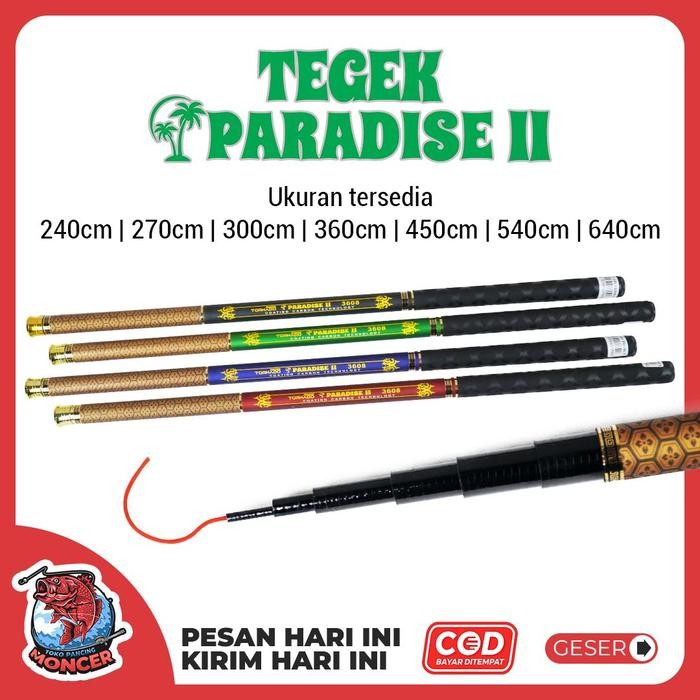 Joran Tegek Pancing Paradise Ii [Free Kail, Senar & Pelampung] Bahan Fiber Solid Coating I Carbon