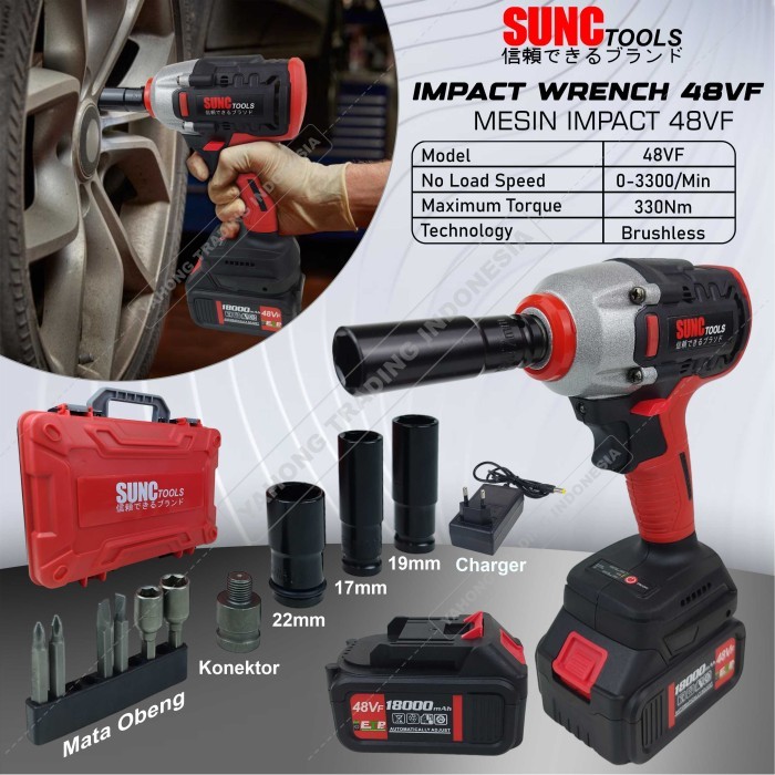 Sunc Tools Mesin Impact Wrench Brushless 2 Baterai 48Vf 48V