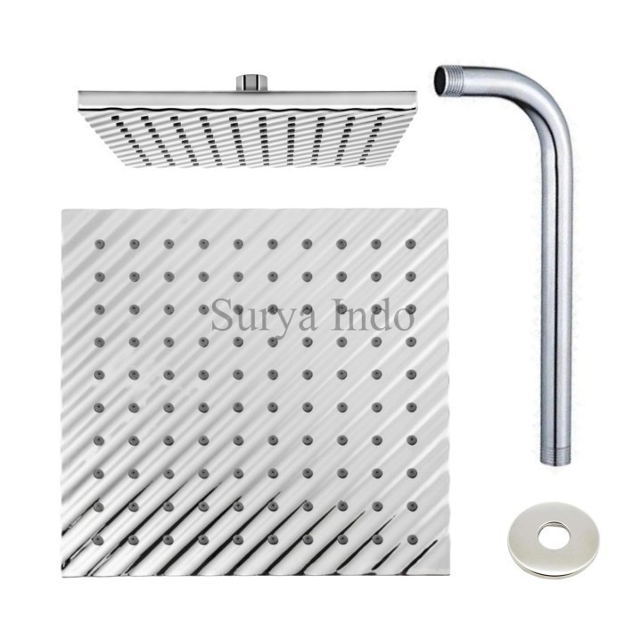 Kepala Shower Mandi Set 8" Kotak Rainfall Shower Tembok Wall Shower