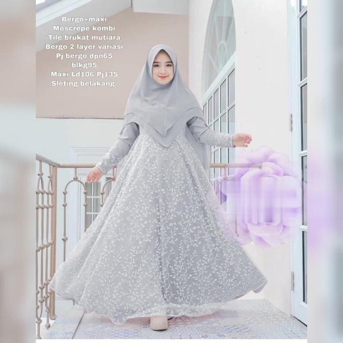 gamis pesta mewah syari lulaby silver baju muslim lebaran murah lul at
