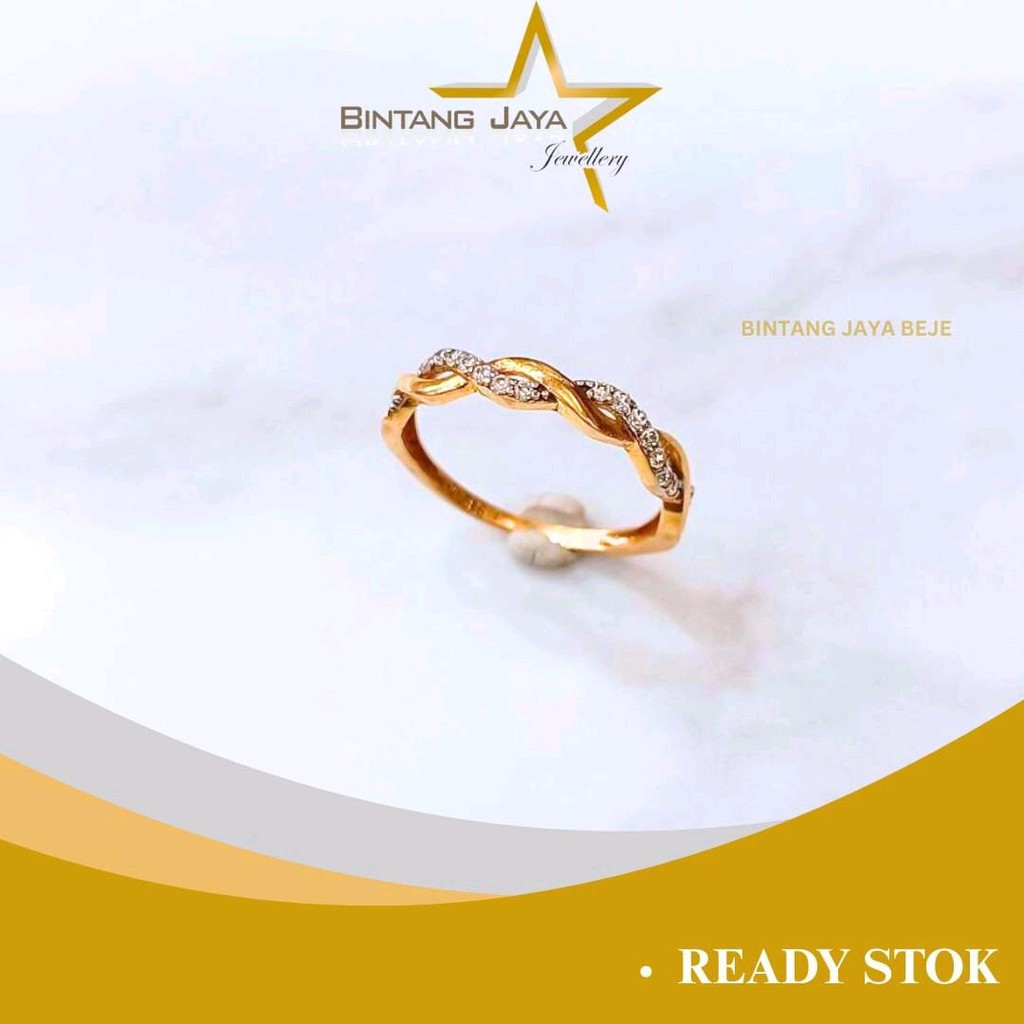 Cincin Emas Lilitan Batu Putih - Emas Asli (16K) - Berat 1,50 Gram - Desain Anggun dan Modern - Siap