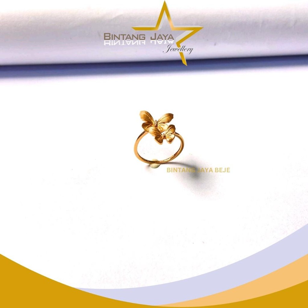 Cincin Emas Asli - Butterfly M Putih Rosegold - Kadar (17K) -  | 1,84 Gram - Motif Kupu-Kupu Cantik 