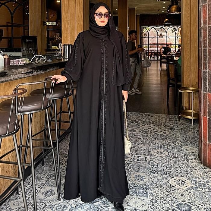 Abaya Hitam Gamis Wanita Terbaru Turkey Dubai Yasmine Dress Umroh Arab Muslim Bordir Turki Silver